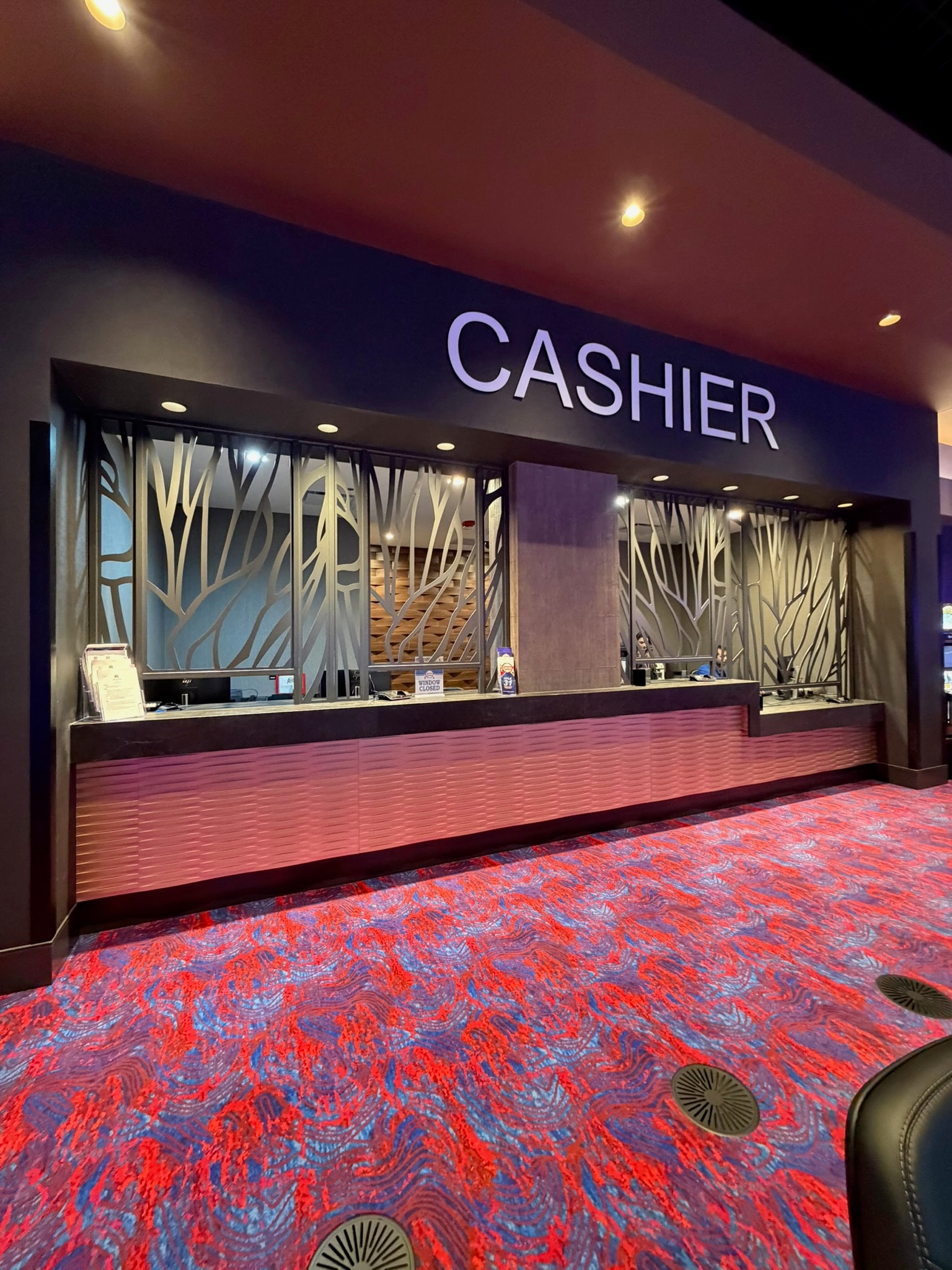 Decorative steel screen panels fabricated for a casino cashier counter